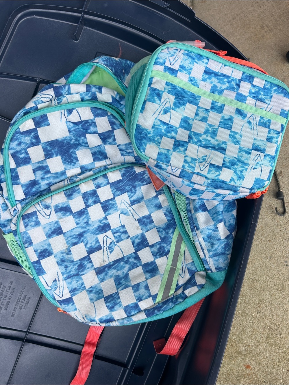 Blue Checkerboard Backpack Set with Surf Print